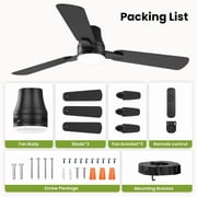 42 Modern Ceiling Fans with Light - 6 Speed, Remote Control, Reverse Airflow, LED Bulb, Flush Mount for Bedroom Living Room