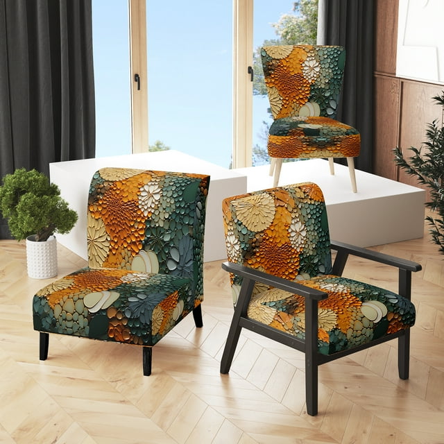 Designart "Earthy Euphony Hardedge Art wall decor VI" Multi-Color Abstract Upholstered Accent Chair - Modern Arm Chair For Bedroom