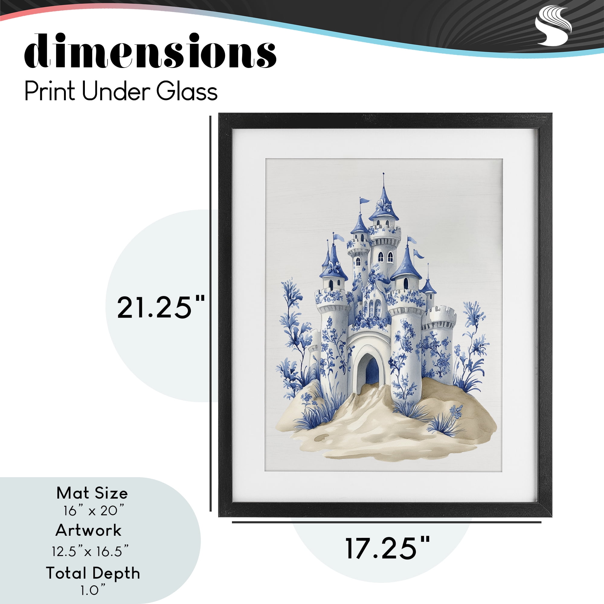 Funky Toile Castle Black Framed Print Under Glass, design by Lettered and Lined