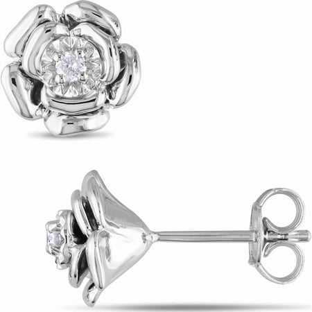 Miabella Diamond Accent Sterling Silver Flower Earrings