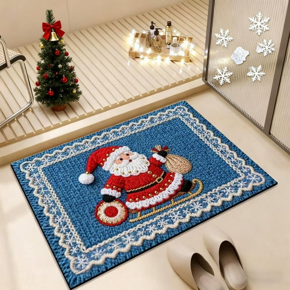 Hometravel Knit Christmas Bath Mat, Absorbent Bathroom Floor Rug Mat, Non-Slip Holiday Doormat for Kitchen Entryway Laundry
