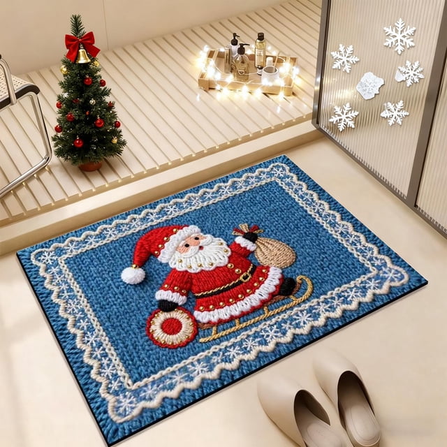 Lunxisen 4 Pcs Tapis de Salle de Bain de Noël, Tapis de Bain Rouges de Noël Absorbants Antidérapants, Tapis de Salle de Bain Lavables à la Machine (40*60 cm)