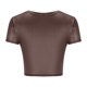 thumbnail image 5 of Mujeres Manga Corta Tops Casual Nuevo Cuello Redondo Imitación Cuero de Manga Corta Top, 95% Poliéster 5% Camiseta de Spandex, Lavado a Mano Hogar Desgaste, 5 of 8