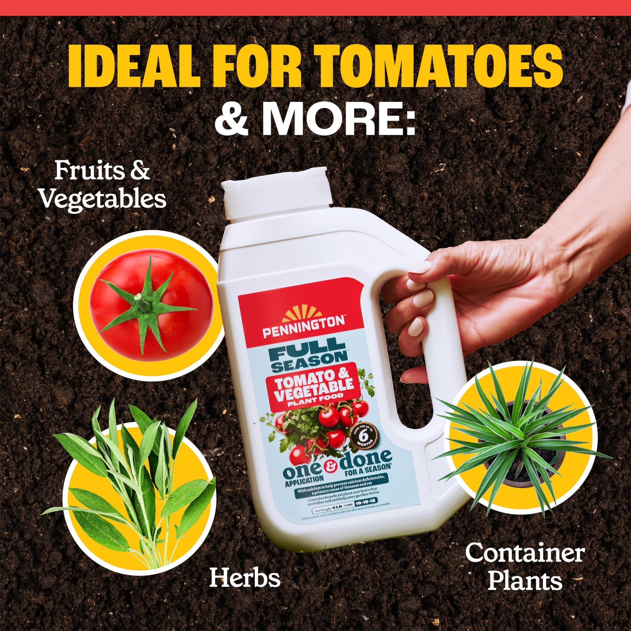 Pennington Full Season Tomato & Vegetable Garden Plant Food, 10-15-15 Fertilizer, 4lb.