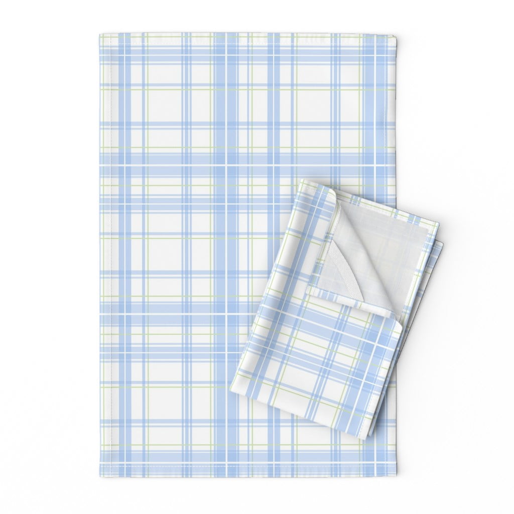 Muted Blue And Red Plaid Fraser Linen Cotton Tea Towels by Roostery Set of 2 