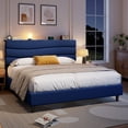 thumbnail image 6 of EnHomee Upholstered Bed Frame with Adjustable Headboard Full Size Bed Frame with Charge Station & Storage, Navy Blue, No Box Spring Needed, Noise Free, 6 of 8