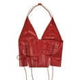 thumbnail image 4 of Byworldtasic Women's Y2K Leather Halter Corset Tops Backless Shapewear Top Slit Grommet Eyelet Lace Up Party Tank Club Outfits, 4 of 9