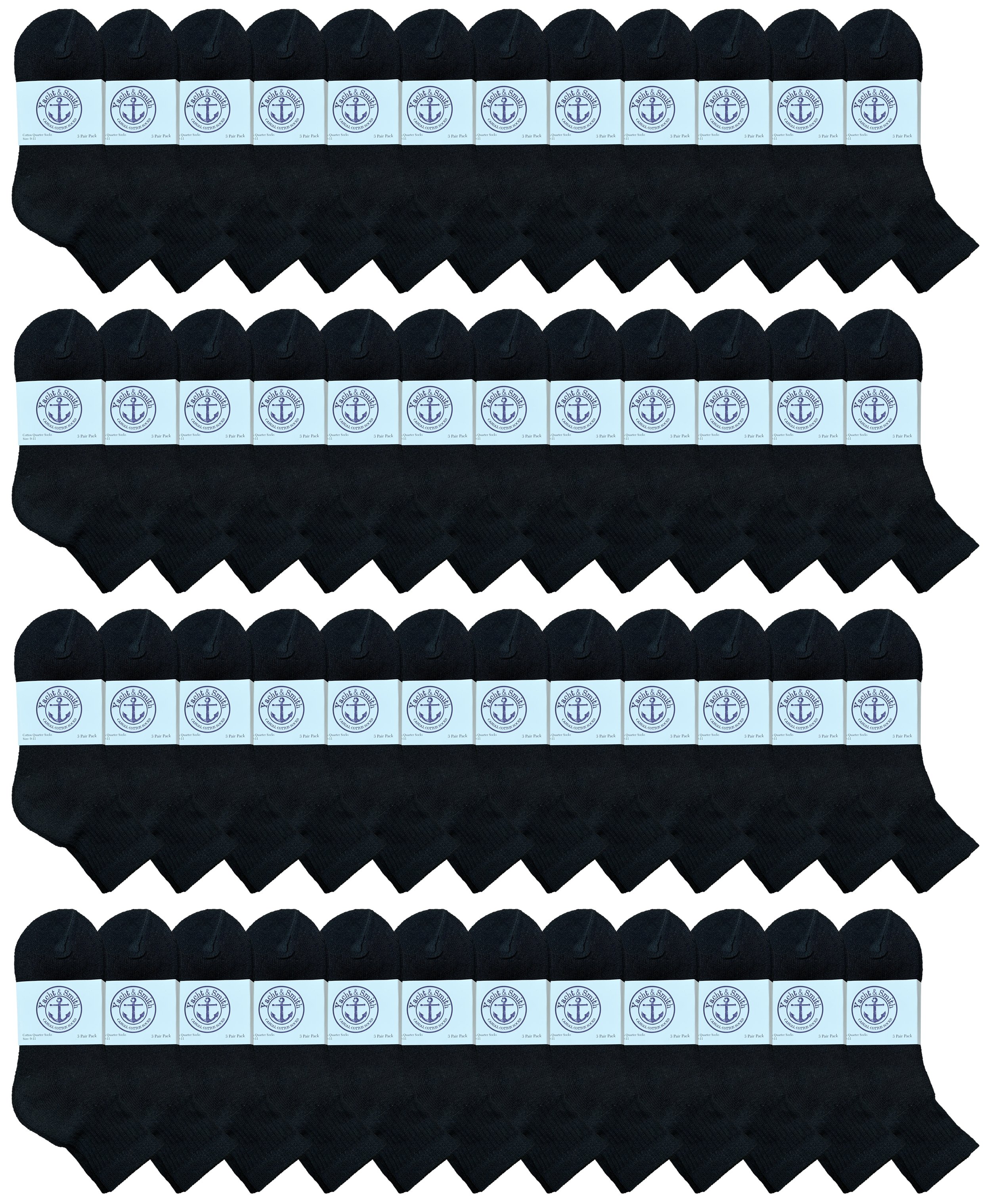 Yacht & Smith Wholesale Bulk Womens Mid Ankle Socks, Cotton Sport Athletic Socks - 9-11 - Black - 48 Packs