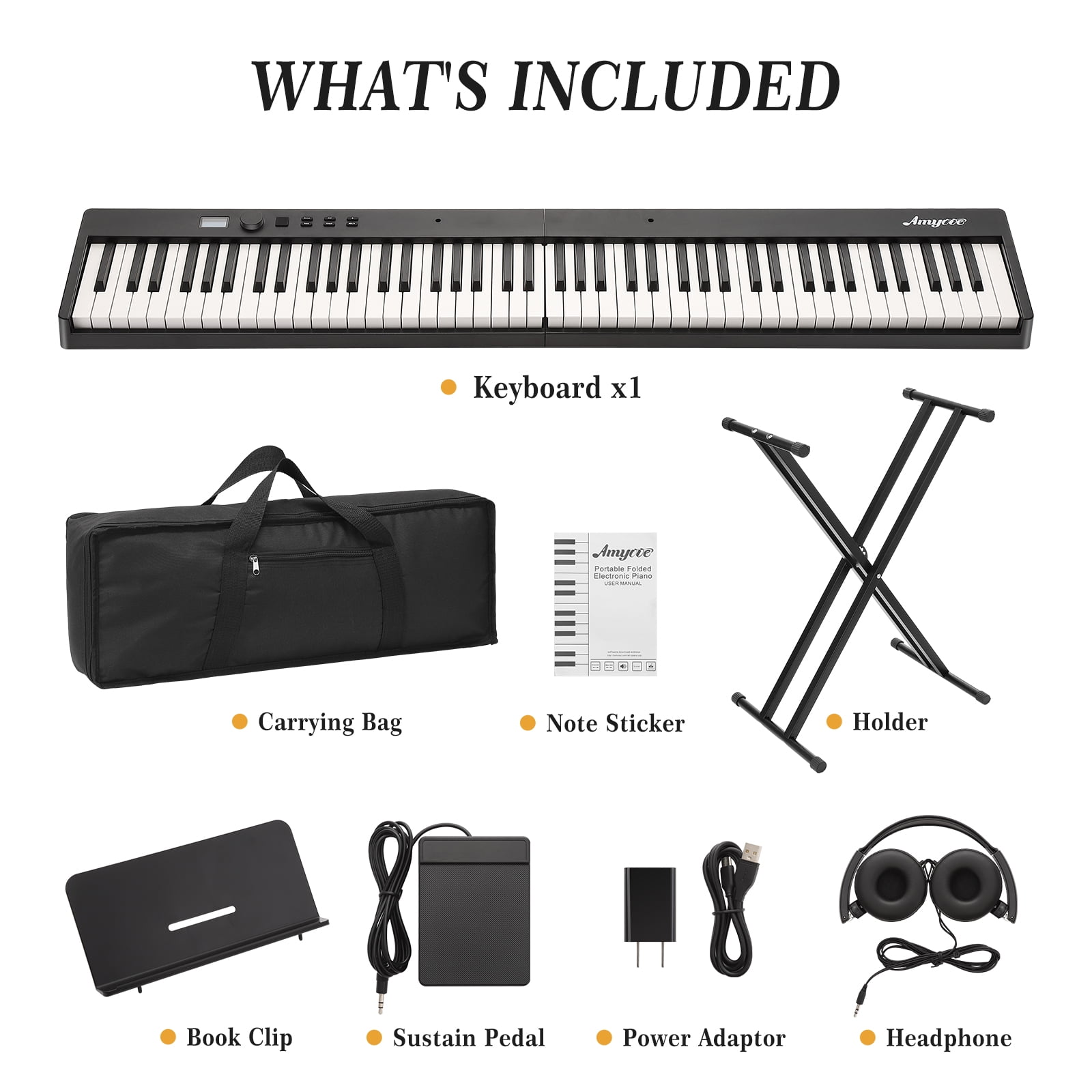 Foldable Piano Keyboard, Portable 88-Key Electronic Piano with Lightweight Design for Travel, Beginners & Students - Digital Music Keyboard with Mini Size & Foldable Feature