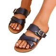 thumbnail image 3 of Xucatan Women's Square Toe Sandals, Belt Buckle Crisscross Strap Flat Slides, Breathable Faux Leather Open Toe Slippers, Versatile Summer Beach Footwear Gift, 3 of 7
