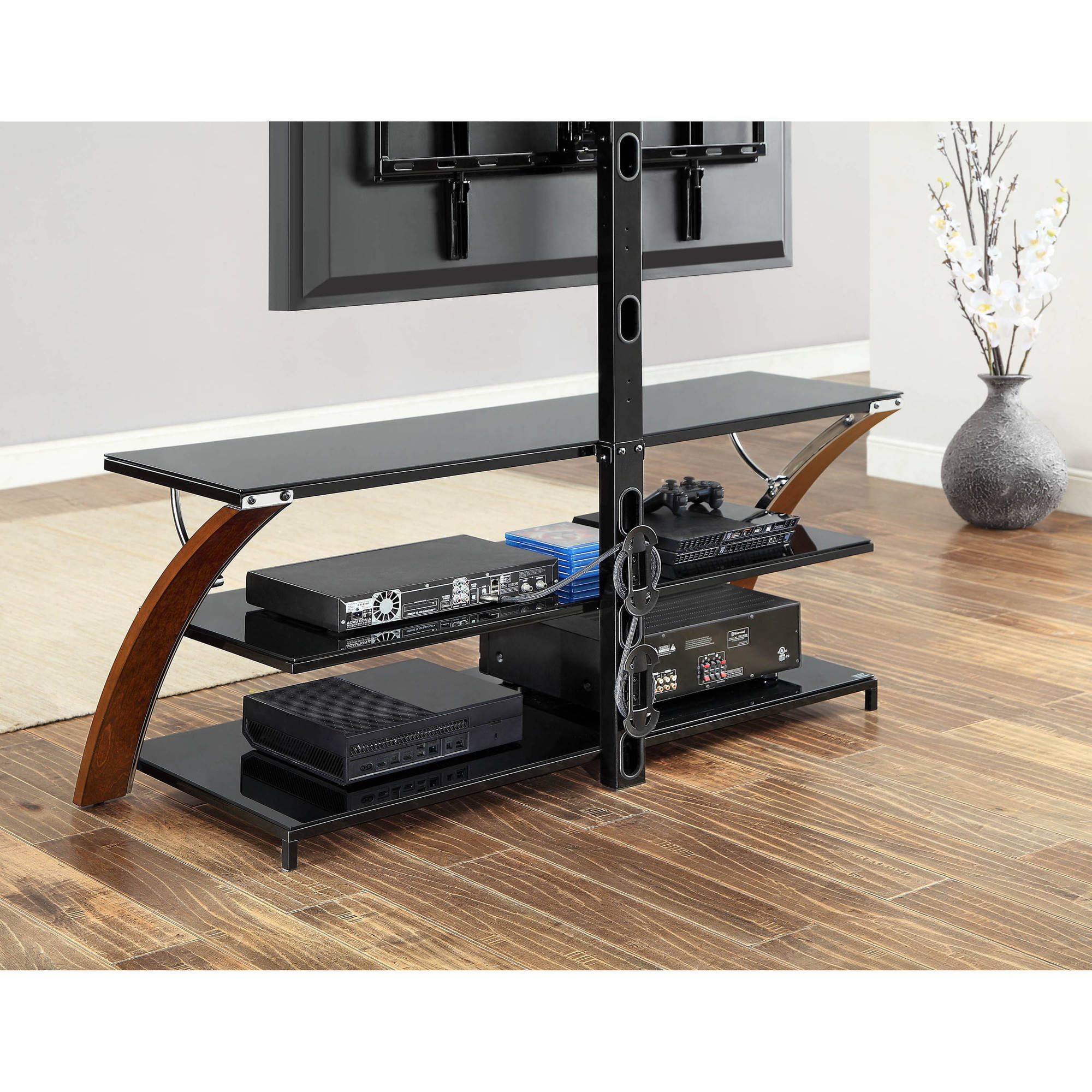 Whalen Brown Cherry 3-in-1 Flat Panel TV Stand for TVs up ...