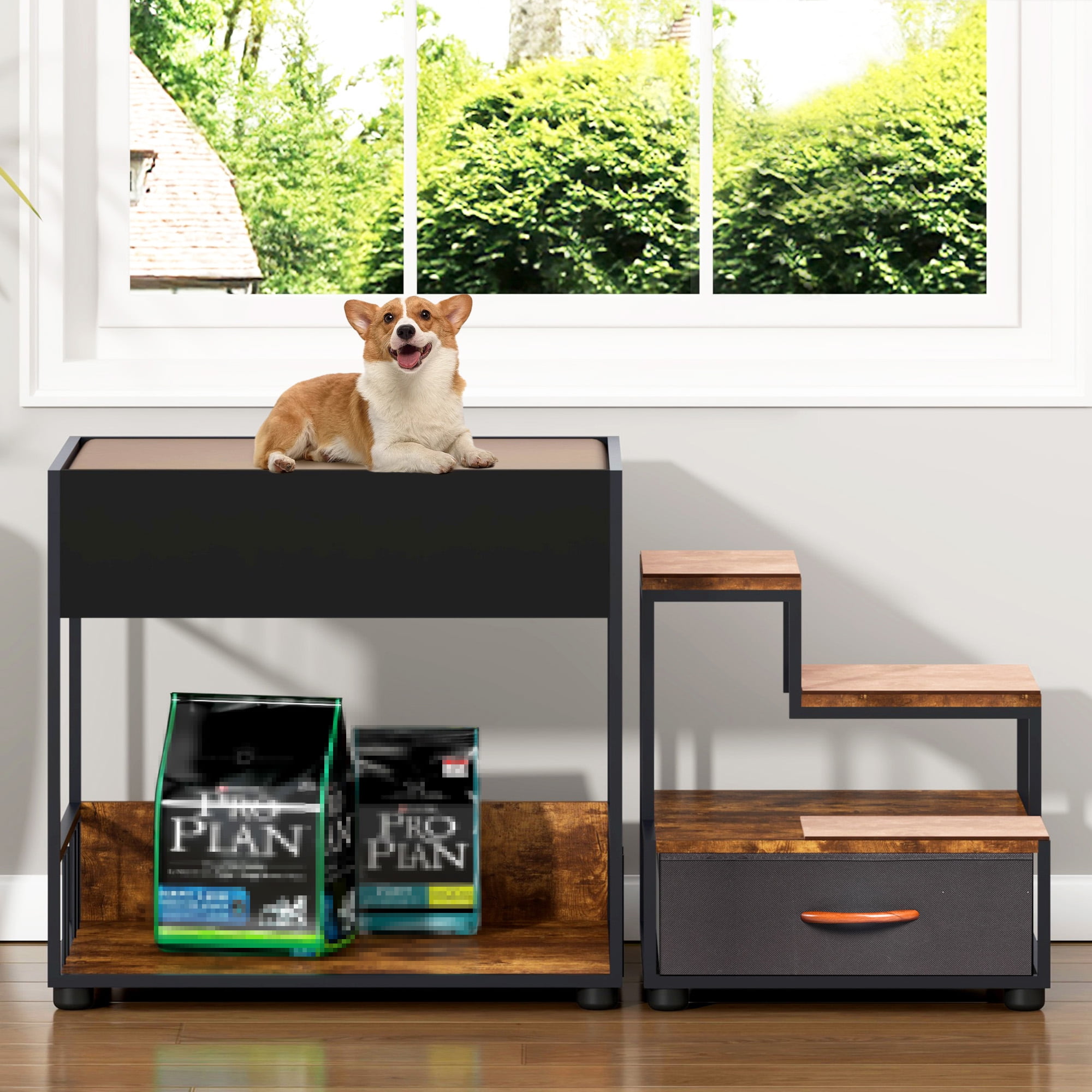 Pefilos 47" Pet Stairs Window Perch, Bunk Beds for Dogs Bedside Lounge Elevated Dog Bed, Multi-Level Platform with Non-Slip Pad and Storage, Brown Pefilos 47" Pet Stairs Window Perch, Bunk Beds for Dogs Bedside Lounge Elevated Dog Bed, Multi-Level Platform with Non-Slip Pad and Storage, Brown