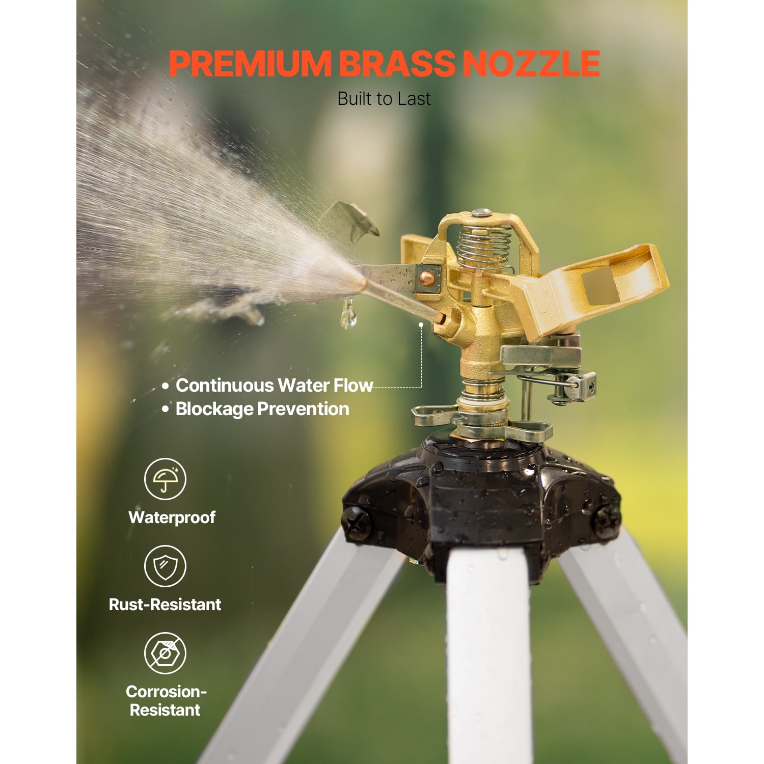 KFFKFF Tripod-Based Impact Sprinkler, Robust Tripod Sprinklers with Brass Nozzle & 3/4" Fitting, Full Circle Broad Scope Watering Sprinkler, Modifiable Elevation Sprinkler for Lawn Gray