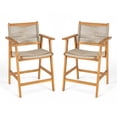 thumbnail image 3 of Christopher Knight Home 25” Wood Outdoor Counter Stool with Beige Rope Seat, Teak Finish, Set of 2, 3 of 12
