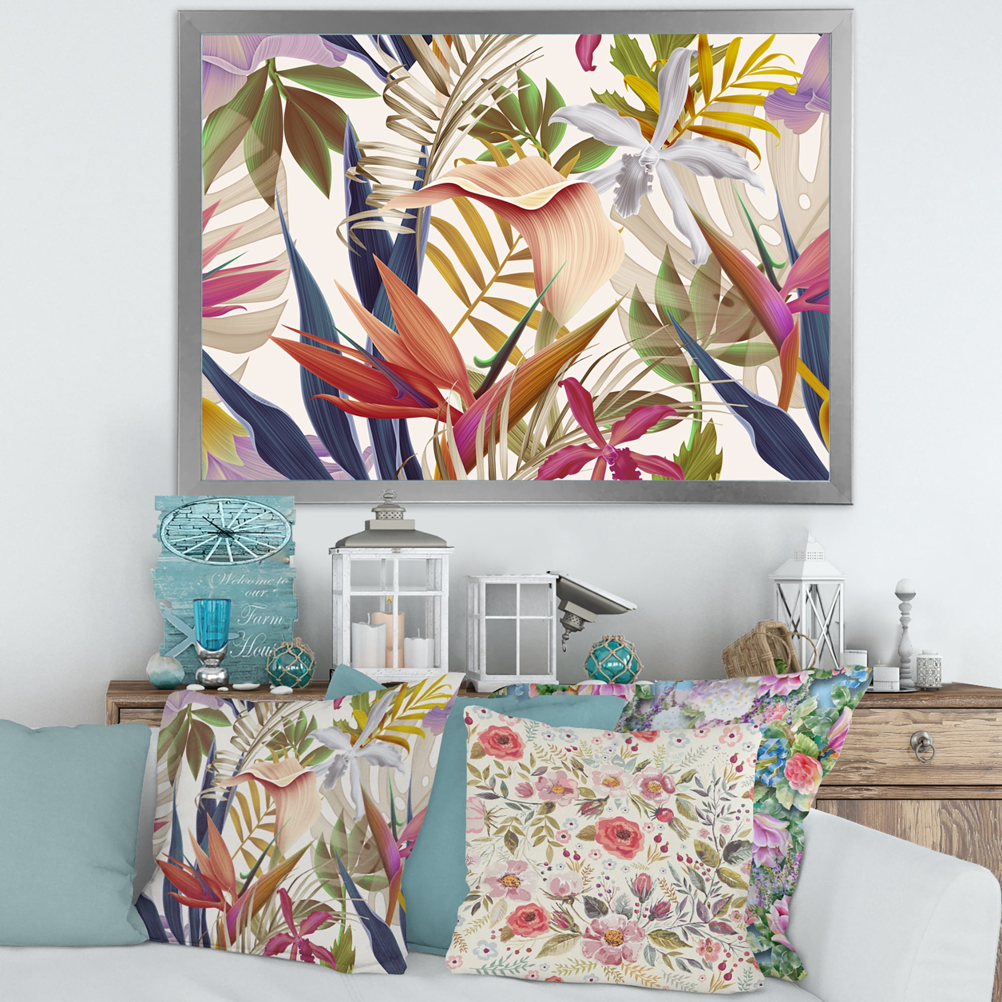 Designart 'VIntage Tropical Flowers VIII' Tropical Framed Art Print