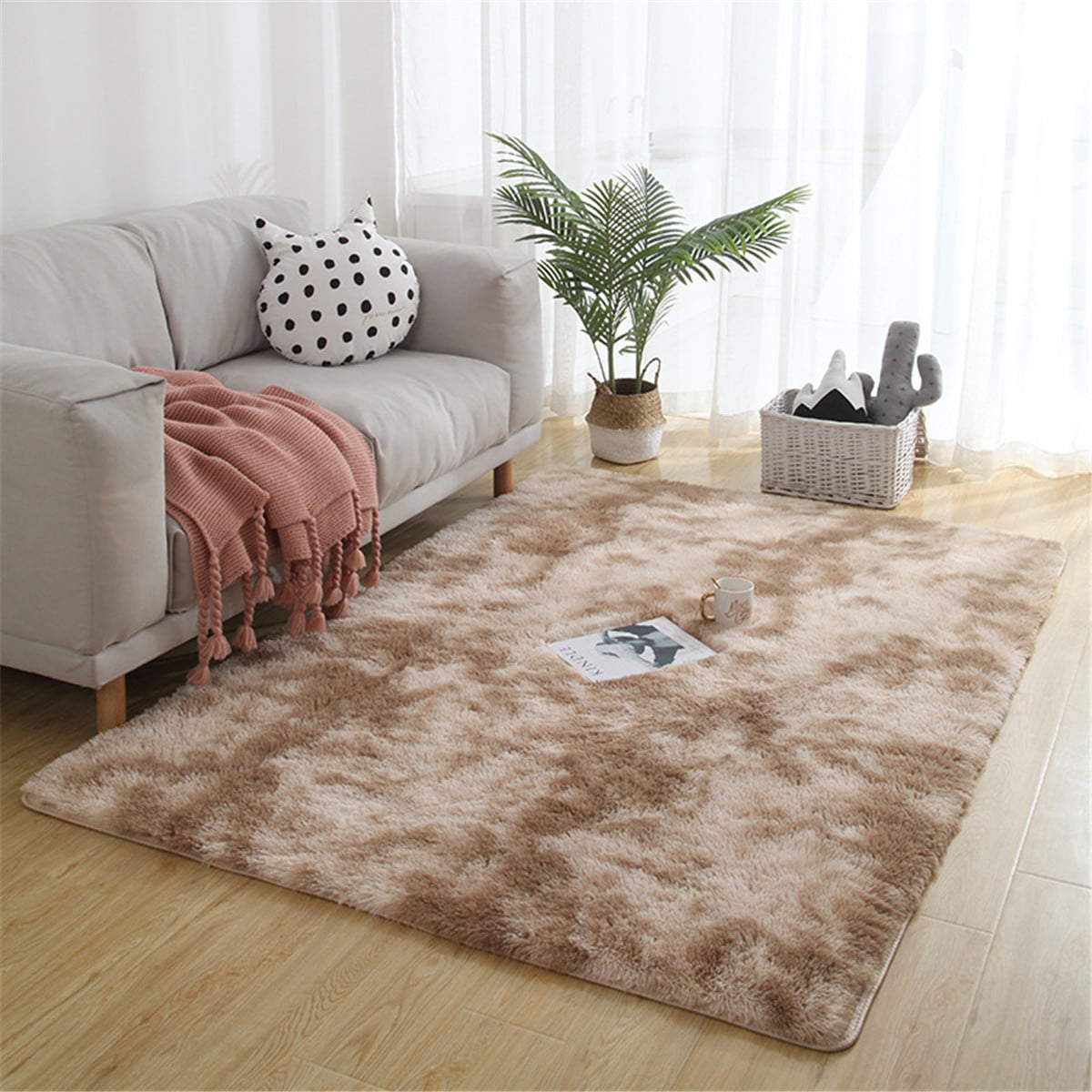 Modern Cozy Furry Bedroom Circle Accent Runner Luxurious Shag Rug 3FT Ultra Soft Shaggy Plush Fluffy Area Rug for Living Bedroom Floor Carpets Mat Check Dwarf
