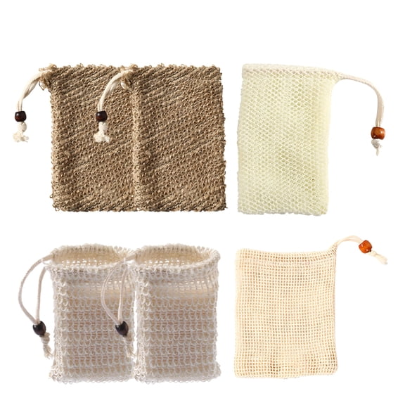 6 Pcs Natural Cotton Linen Soap Saver Bags, Exfoliating Scrubber Pouches for Bar Soap, Quick Drying Breathable Mesh Holder, Portable Bathroom & Travel Soap Pouch Set, 3.5 in x 5.5 in/9 x 14 cm