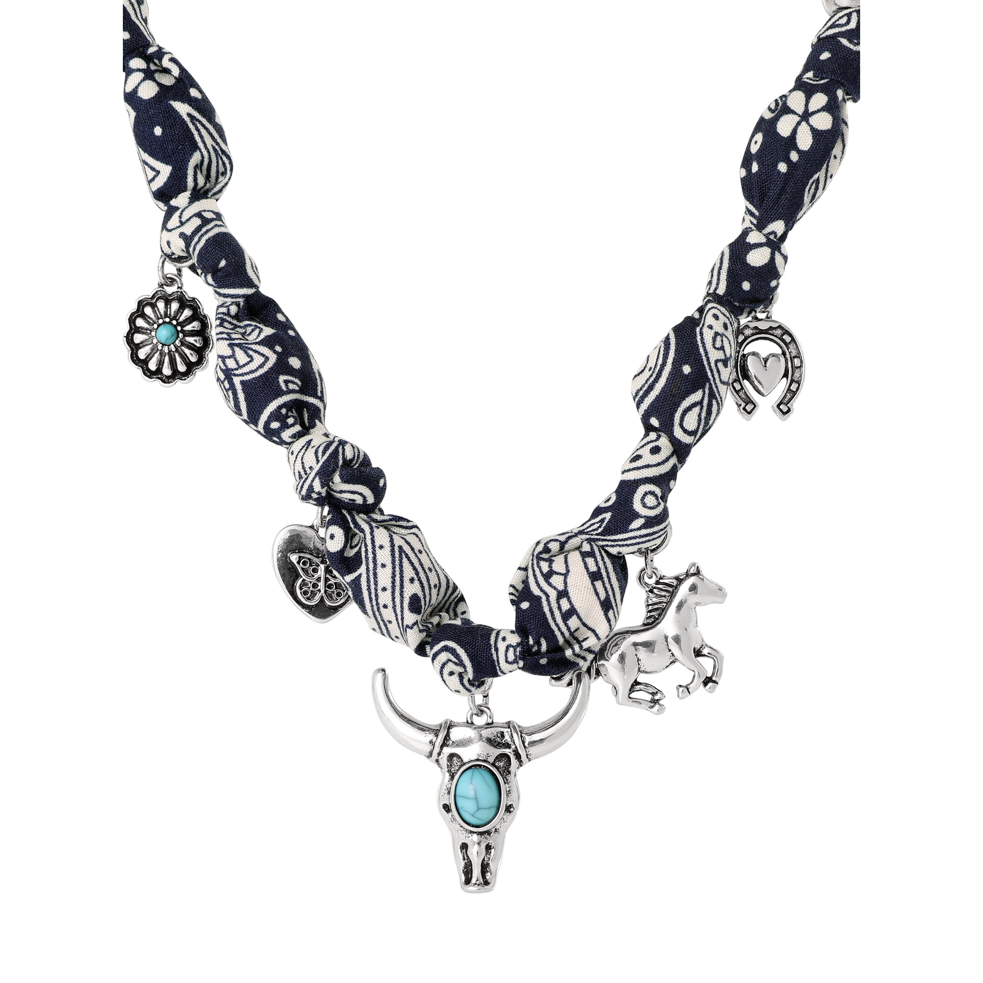 Jessica Simpson Women's Faux Turquoise Bandana Charm Necklace
