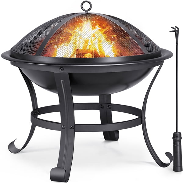 Yaheetech 22inch Outdoor Round Fire Pit with Mesh Screen Cover Fire