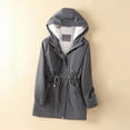 thumbnail image 2 of DeHolifer Women's Mid-Length Trench Autumn Long Sleeve Loose Hoodies Coats Drawstring Zipper Windproof Jackets with Pockets Gray 3XL, 2 of 7