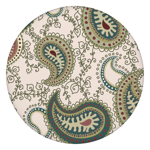 Abstract Paisley Art Round Fitted Table Cover, Elastic Edge & Waterproof, Ideal for Modern Homes and Venues