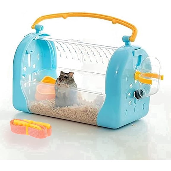 Portable Hamster Cage Dwarf Hamster Carry Travel Cage with Water Bottle Food Bowl Adjustable Strap Pet Outgoing Cage for Gerbil Hedgehog Mice Squirrel