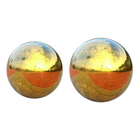 2 Pieces Durable Stainless Steel Gazing Ball Mirror Globe Polished Shiny Sphere for home and garden Golden 80mm & 100mm