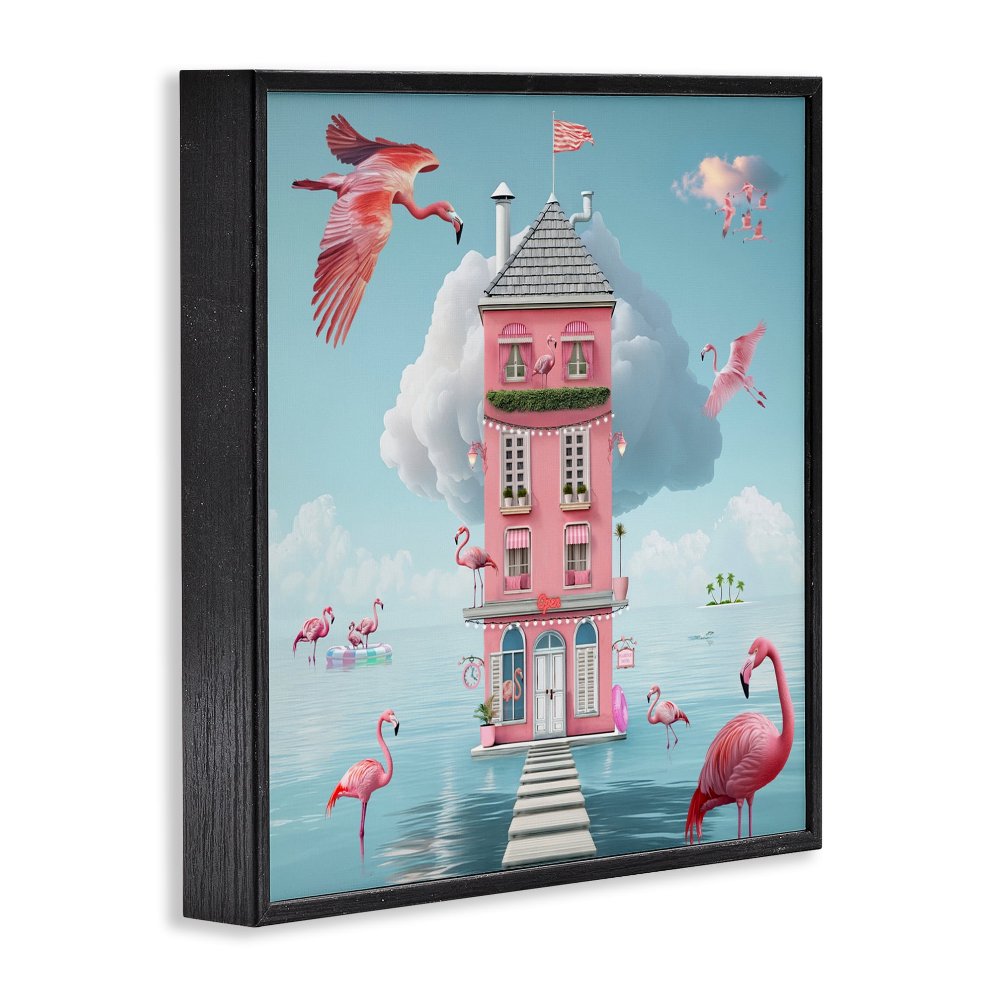 Flamingo Hotel on Water Black Framed Giclee Art, design by Lori Lea Studios