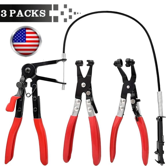 3Pcs Hose Clamp Pliers,Remover Kit with Long Reach Wire Spring Hose Clamp Pliers for Automotive Coolant Radiator Heater and Water Hose with Band Flat or Large Clamps