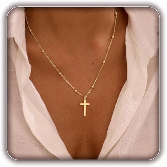 ccwmincc Cross Necklace for Women, Dainty 14K Gold Plated Cross Pendant Simple Long Necklaces for Women, Christian Faith Necklace Trendy Gold Jewelry Gifts for Easter