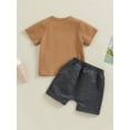 thumbnail image 5 of Toddler Baby Boy Clothes Set Letter Print 6M 12M 18M 24M 3Y Crewneck T-Shirt and Solid Color Shorts Set 2Pcs Summer Outfits, 5 of 10