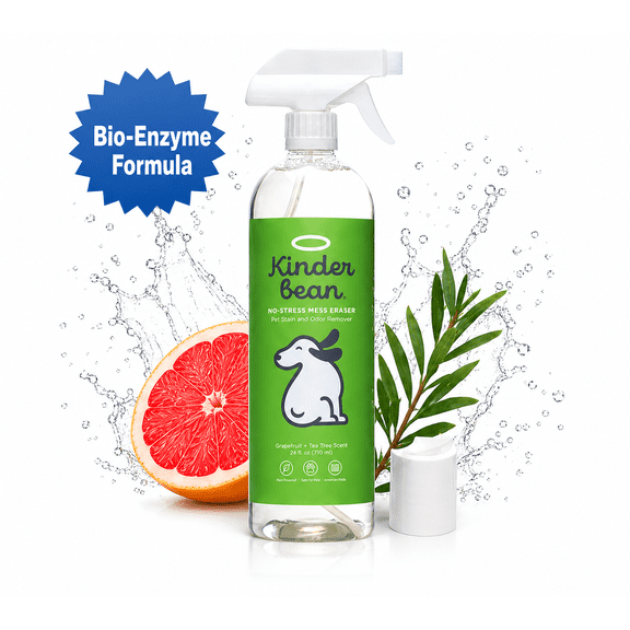 Kinderbean Dog & Cat Urine Stain and Odor Eliminator Spray, 24 oz – Enzyme Cleaner for Carpet, Upholstery, Car Seats & Hard Floors, Pet Odor Remover for Home & Car, Grapefruit Tea Tree