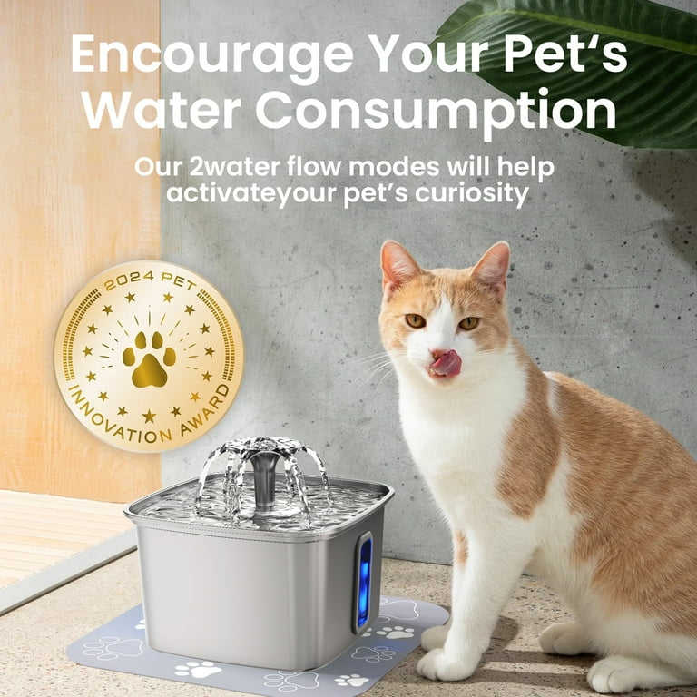 Ophanie 108oz/3.2L Stainless Steel Cat Water Fountain with 3