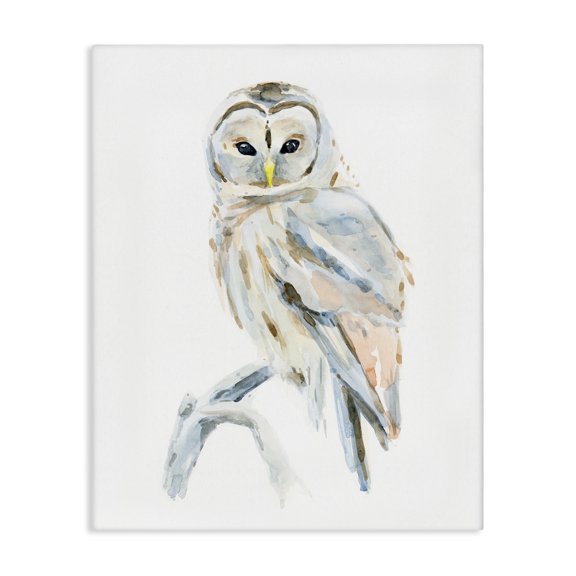 Stupell Industries Rustic Lodge Winter Artic Owl Portrait Perched on Tree Branch Canvas Art, 24 x 30, by Annie Warren