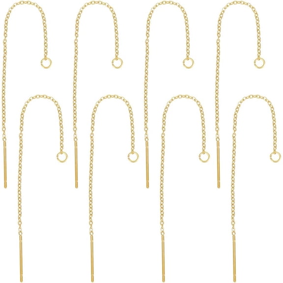 4 Pairs Threader Earrings Stainless Steel Chain Tassel Earrings for Women Golden Dangle Earrings Long Chain for DIY Jewelry Making