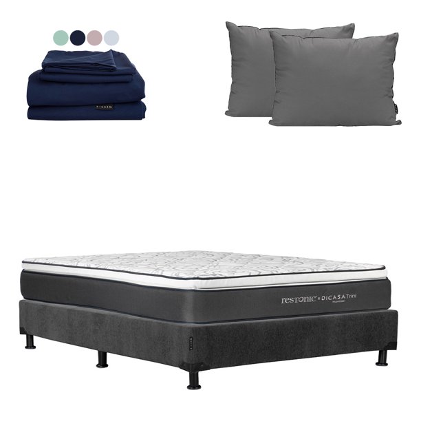 Colchón Matrimonial Trini Restonic + Box + Almohadas 2 Pack + Sábanas Softy