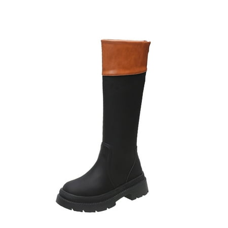 

Women s Knee High Platform Boots Chunky Heel Round Toe Slip Resistant Fashion Winter Leather Boots