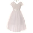 thumbnail image 2 of Big Girls Cap Sleeve Floral Lace Tulle Party First Communion Flower Girl Dress White 10 (2J1K6S7), 2 of 5