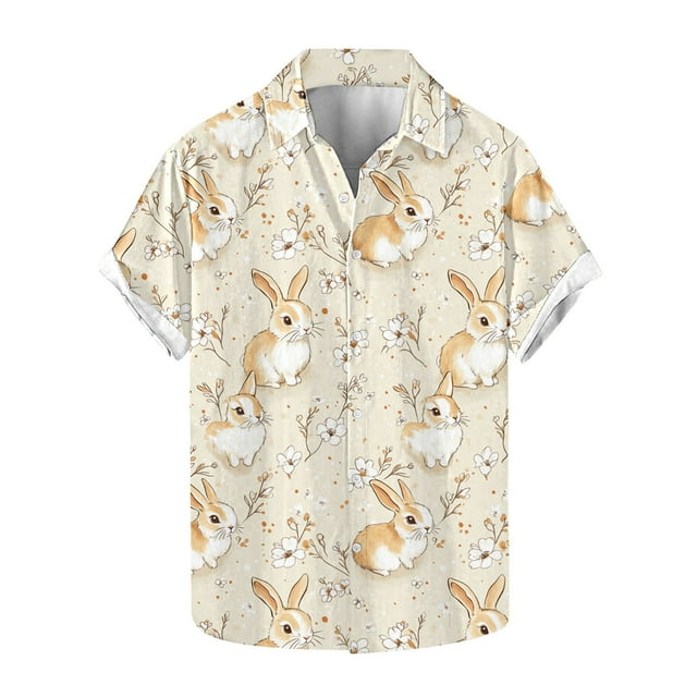 Blusas y camisas de manga corta con cuello en V Camisa estampada de Pascua para hombre Camisa abotonada Top de poliéster para hombre