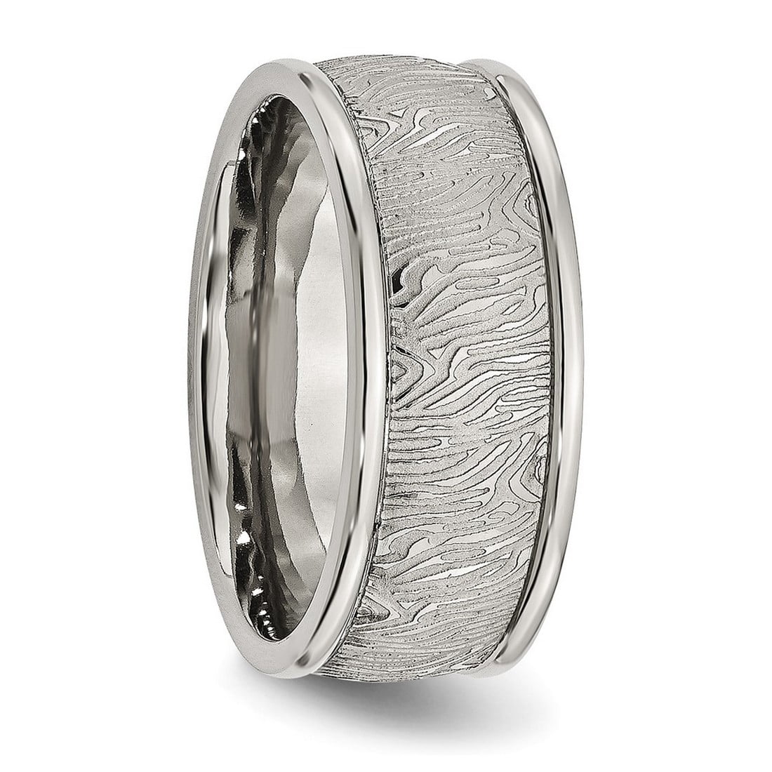 Stainless Steel Polished 9mm Textured Rounded Edge Ring Size 9.5 Ring for Women