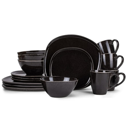 

Elanze Designs Modern Chic Smooth Ceramic Stoneware Dinnerware 16 Piece Set - Service for 4 Black