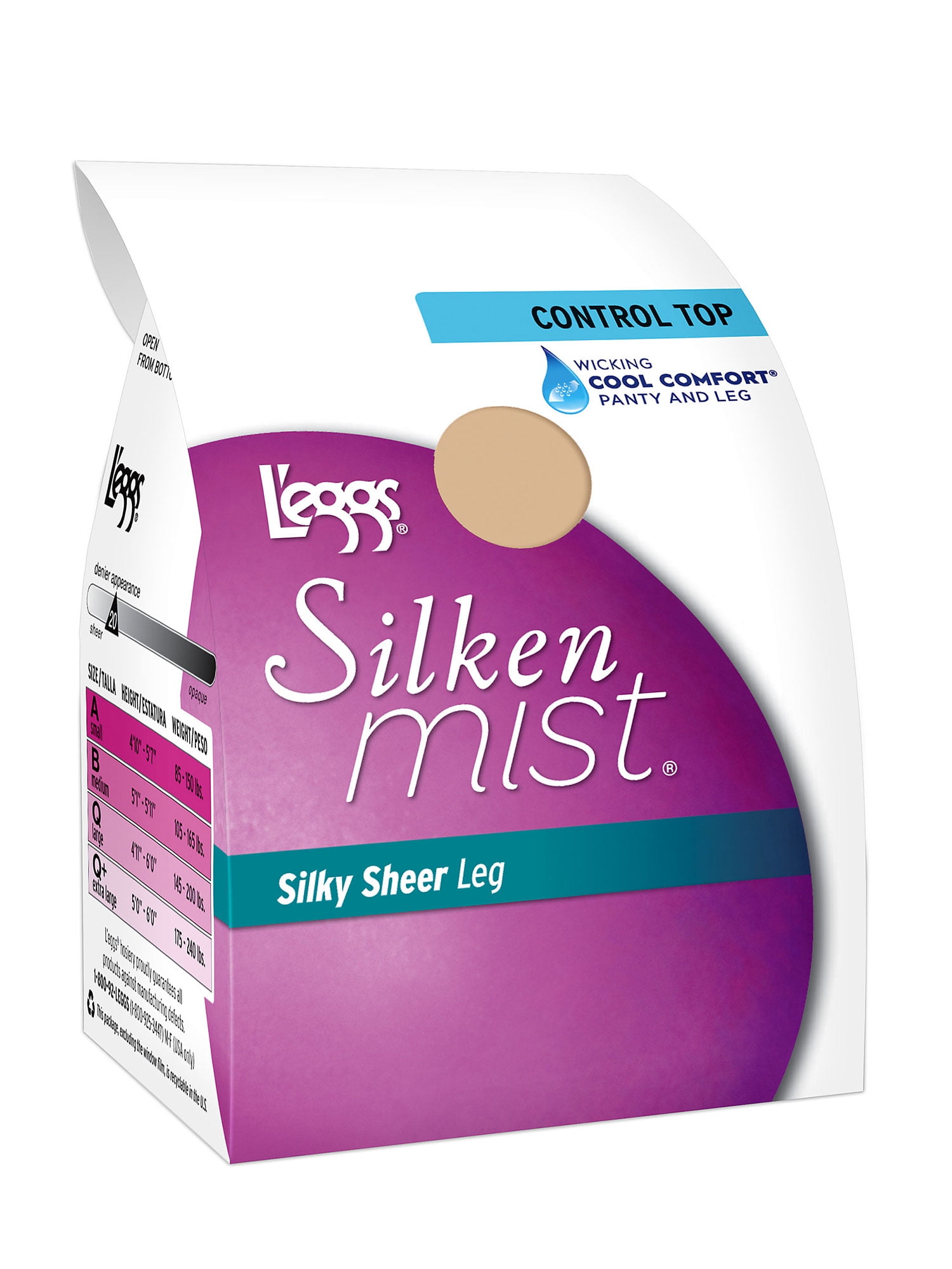 L'eggs Silken Mist Control Top, Sheer 