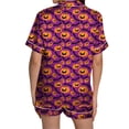 thumbnail image 4 of siminsem Button Down Short Sleeve Satin Pajama Set for Women Graphic Printed Top with Matching Shorts 2 Piece Cute Sleepwear Loungewear Comfortable Outfit, Purple,XL, 4 of 5