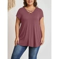 thumbnail image 3 of Womens Plus Size Tops Criss Cross V Neck Short Sleeve Summer Casual Blouses, Wine-2X, 3 of 6
