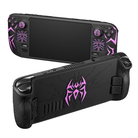 PlayVital Cyber Spider Protective Case for Steam Deck OLED/LCD, Anti-Slip Silicone Grip Cover with Accessories - Black