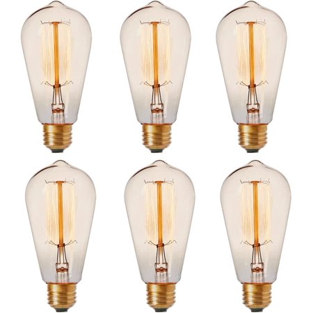 

6-Pack St58 Edison Light Bulb Clear Glass Candelabra Bulbs E26 Base 60 Watt 2200K Soft Warm White Dimmable Incandescent Lamps Replacement Long Lasting Using for Indoor Decor/Chandelier