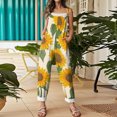 thumbnail image 5 of JULMCOMO Cotton Linen Jumpsuits for Women Pull On Floral Print Scoop Neck Comfy Loose Fit Rompers Tie Strap Vintage Casual Summer Overalls Beige 3XL, 5 of 7