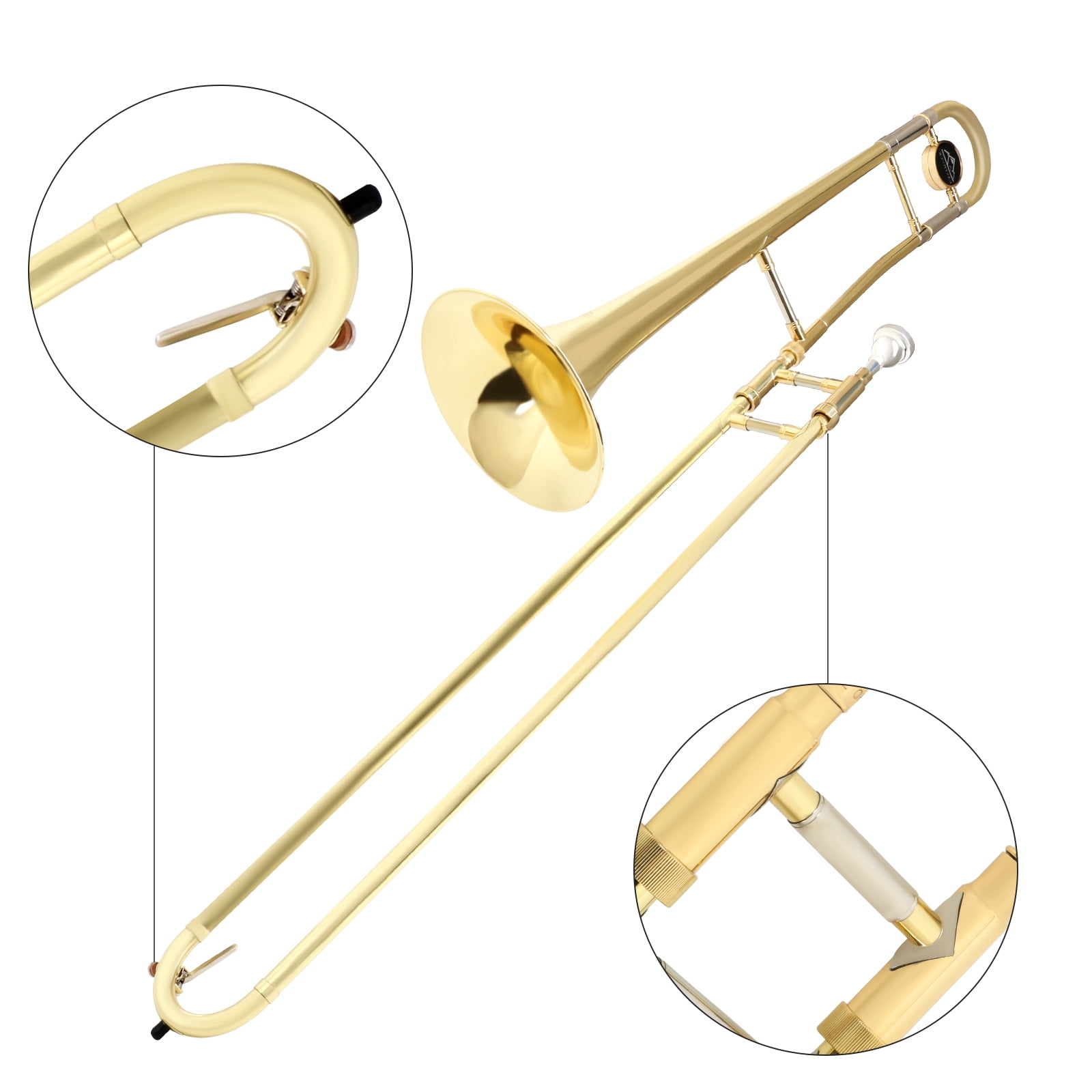 EASTROCK Bb Tenor Slide Trombone Golden B Flat Brass Plated 12.5mm diameter 200mm horn mouth with Hard Case Mouthpiece Gloves