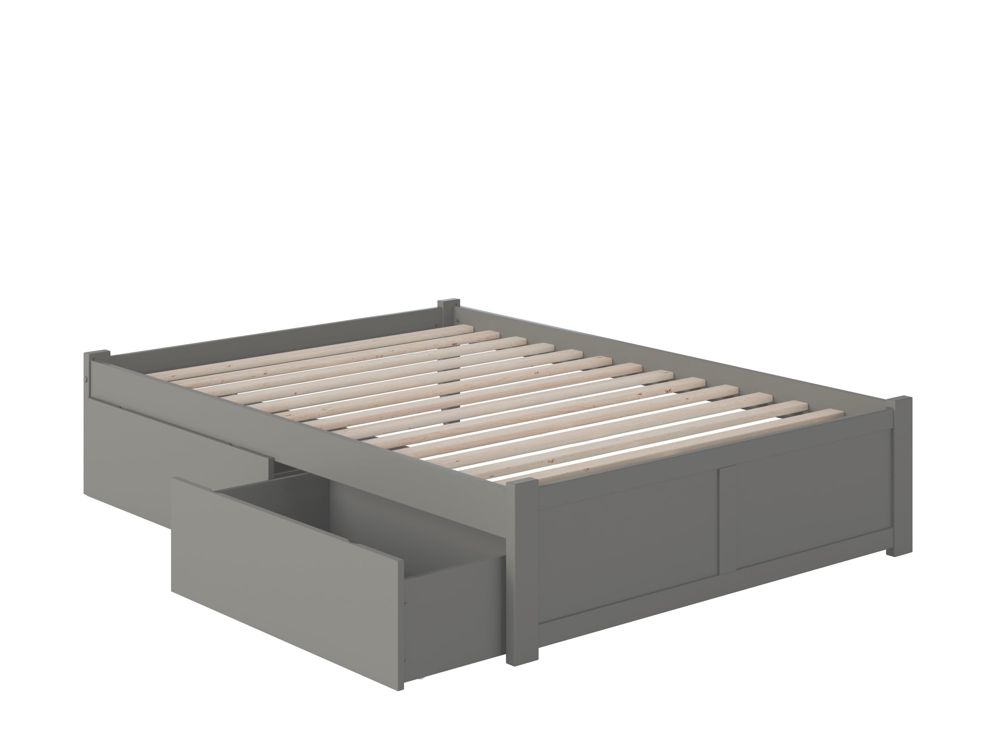 AFI Concord Full Solid Wood Platform Bed with Footboard & 2 Storage Drawers in Grey