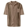 thumbnail image 5 of Huresd Men's Wrinkle Free Untucked Cuban Shirt Business Casual Button Down Shirts Short Sleeve Striped Print Shirt Khaki L, 5 of 5